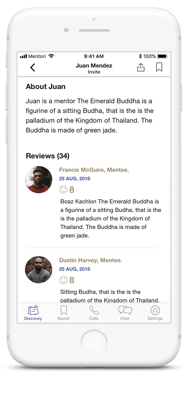 Mentor bio and mentee reviews